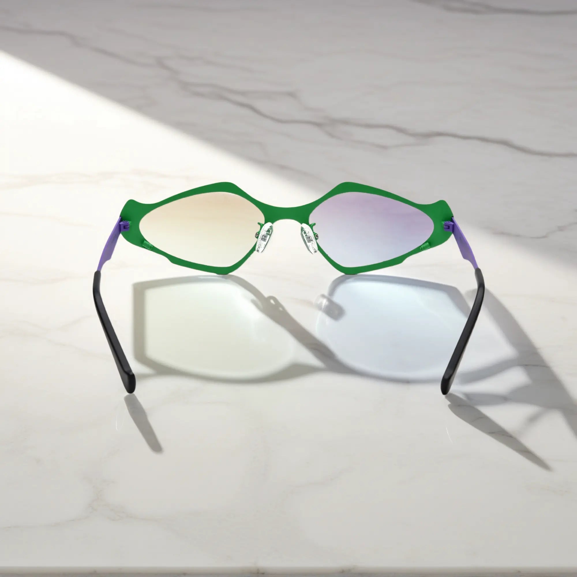 Back view showing temple structure of VoyueLens™ VL185811 in Violet Green